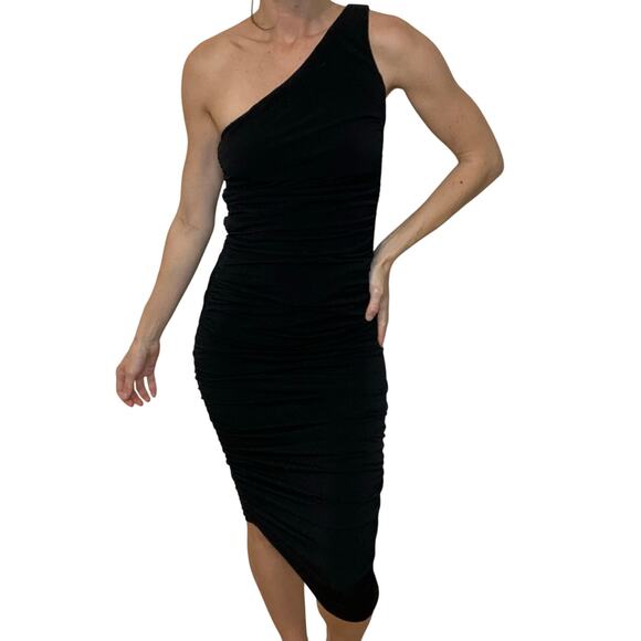 Lulus One Shoulder Little Black Dress Size XS NWT Sexy Bodycon Midi Party - Picture 1 of 8